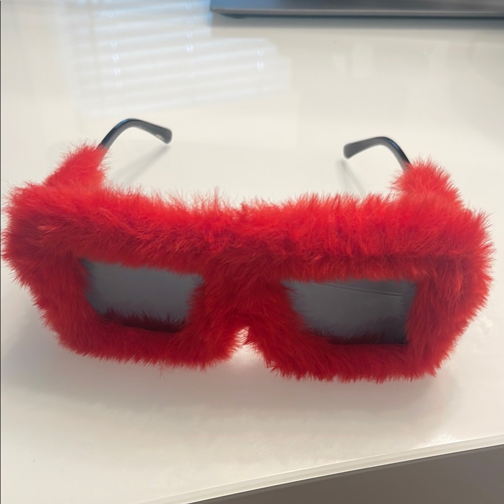 Fuzzy Red Sunglasses
